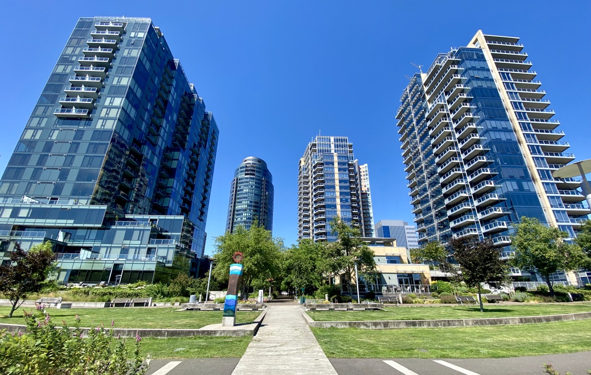 High-rise towers and park in Portland's South Waterfront neighborhood