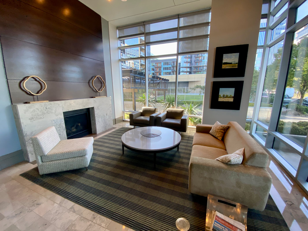 The Meriwether attended lobby with fireplace